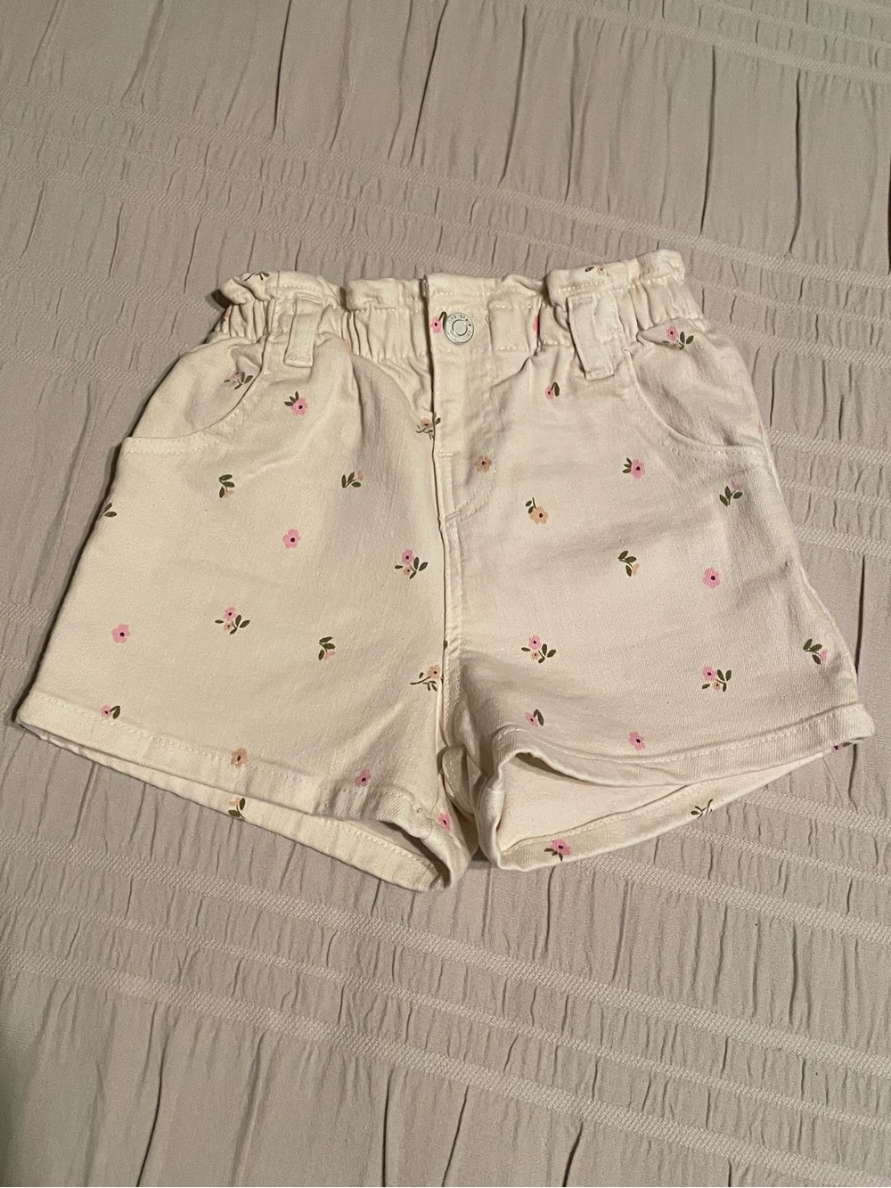 Girls' Cream Floral Cotton Zara Shorts